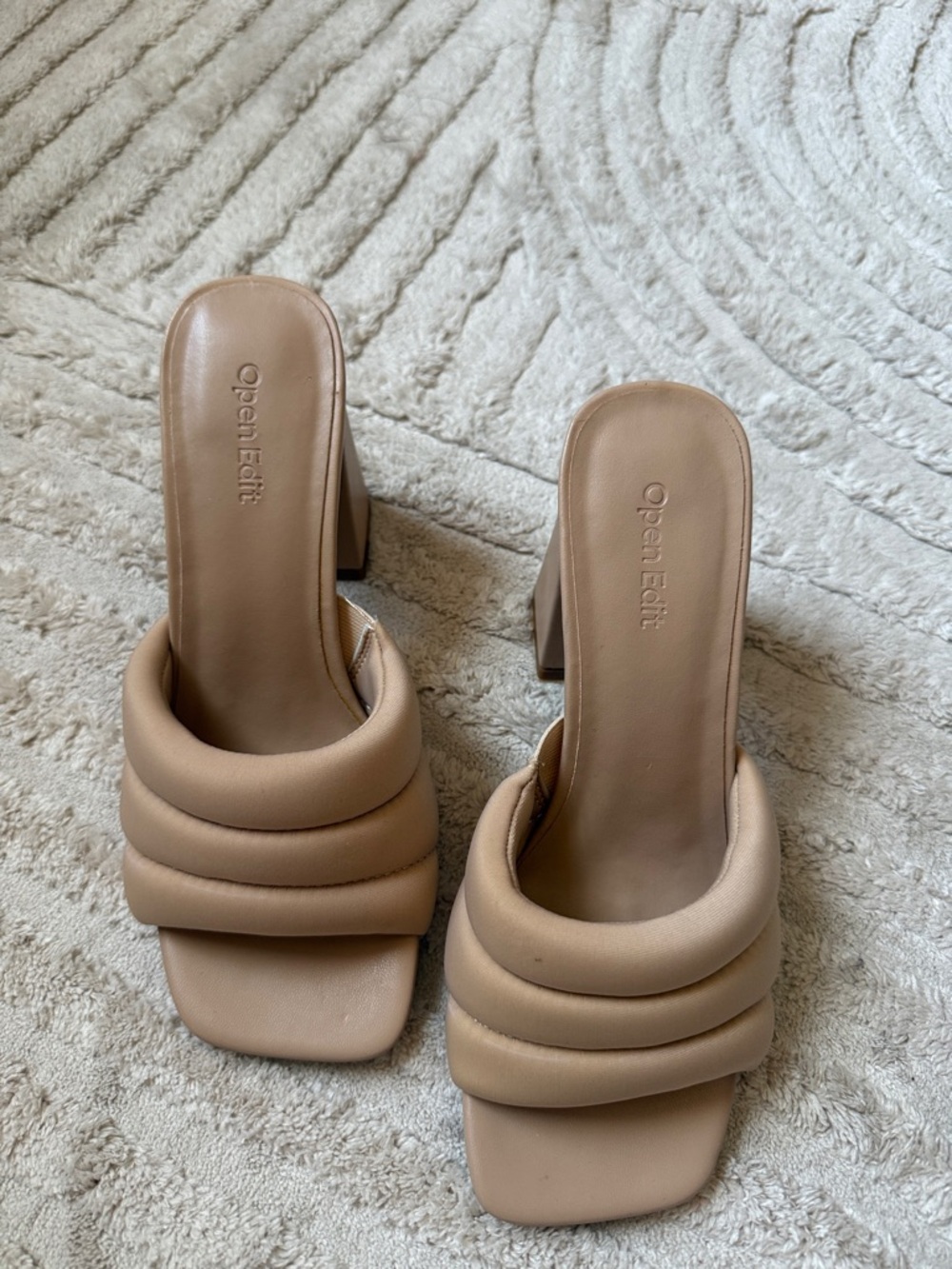 Nude Padded Block Heel Mules
